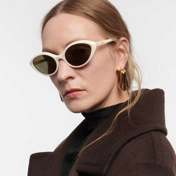Celine THIN Women Sunglasses Ivory Khaki Cat Eye CL40264U 25N BRAND NEW - Picture 1 of 11